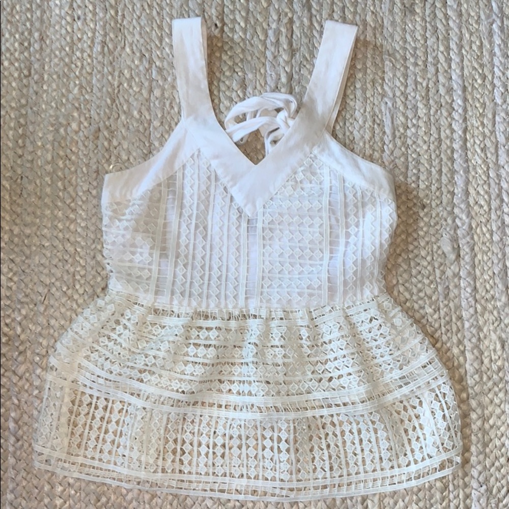 J.O.A. White Geo Lace Peplum Tank XS
